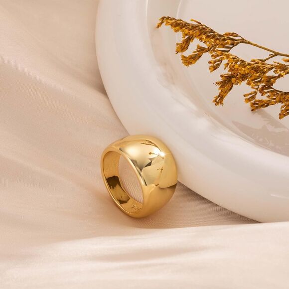 14K Gold Plated Chunky Gold Ring Minimalist Stacking Bold Statement Band Gift - Picture 6 of 9